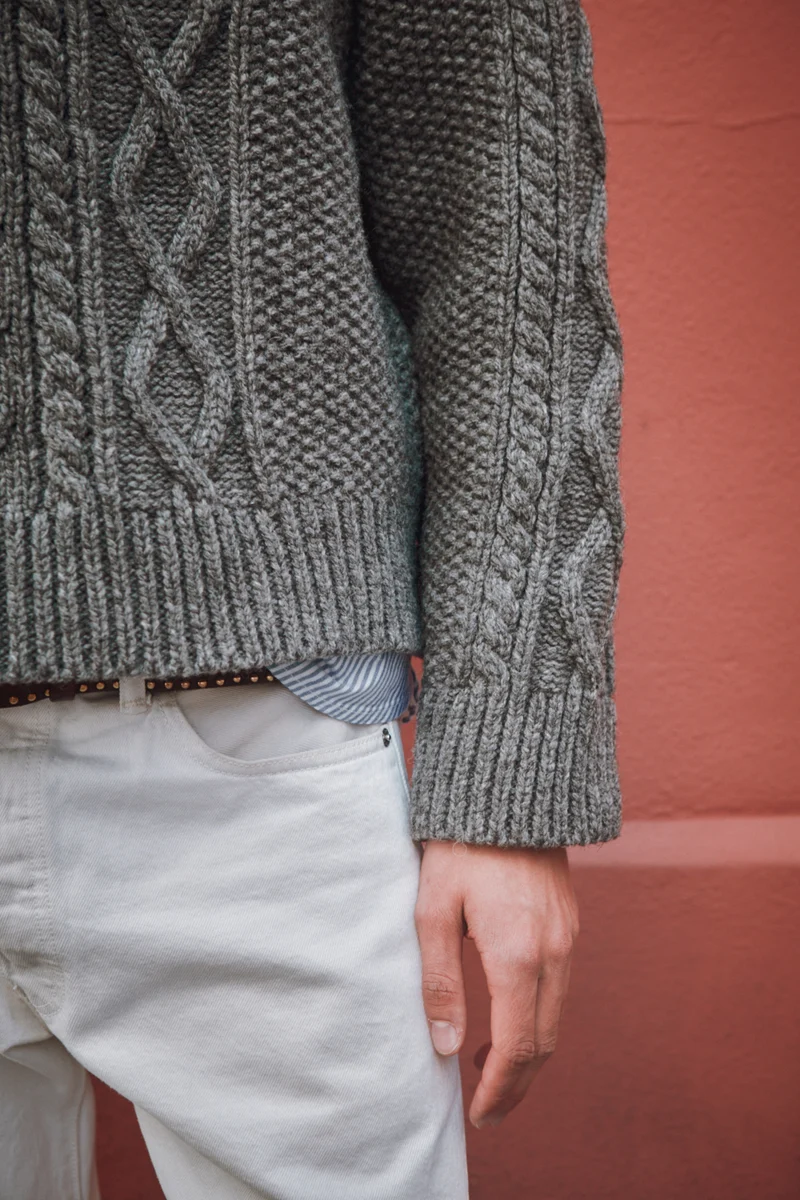 ROGER Irish Sweater for Men in Merino Wool - Ash Grey