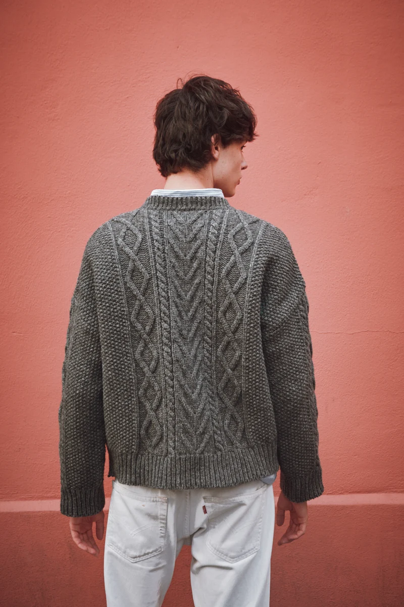 ROGER Irish Sweater for Men in Merino Wool - Ash Grey