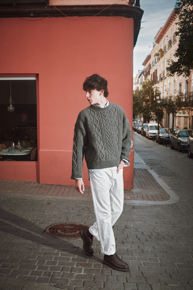 ROGER Irish Sweater for Men in Merino Wool - Ash Grey