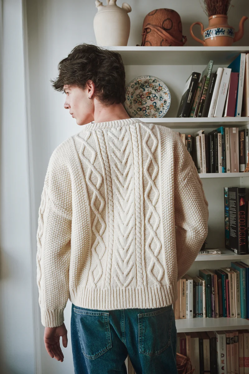 ROGER Irish Sweater for Men in Merino Wool - Off White