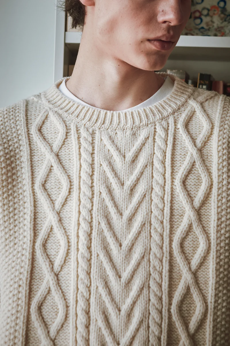ROGER Irish Sweater for Men in Merino Wool - Off White