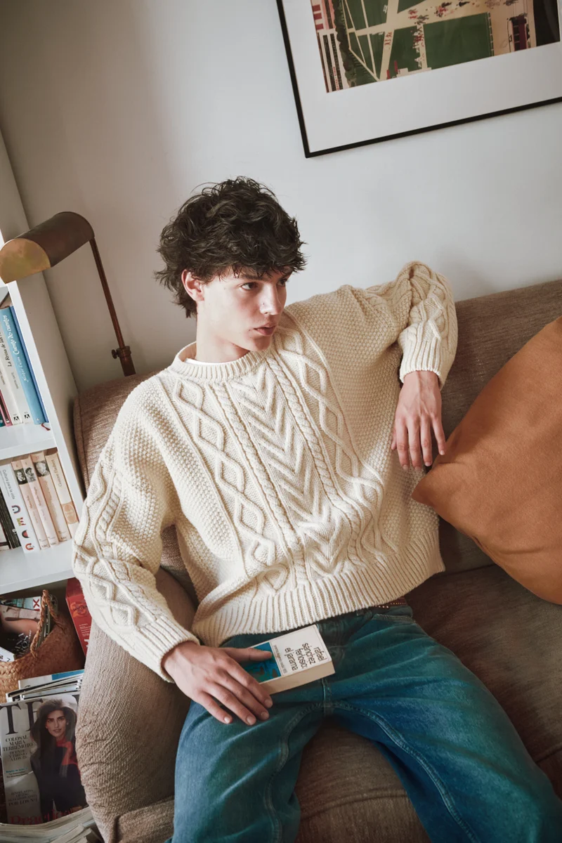 ROGER Irish Sweater for Men in Merino Wool - Off White