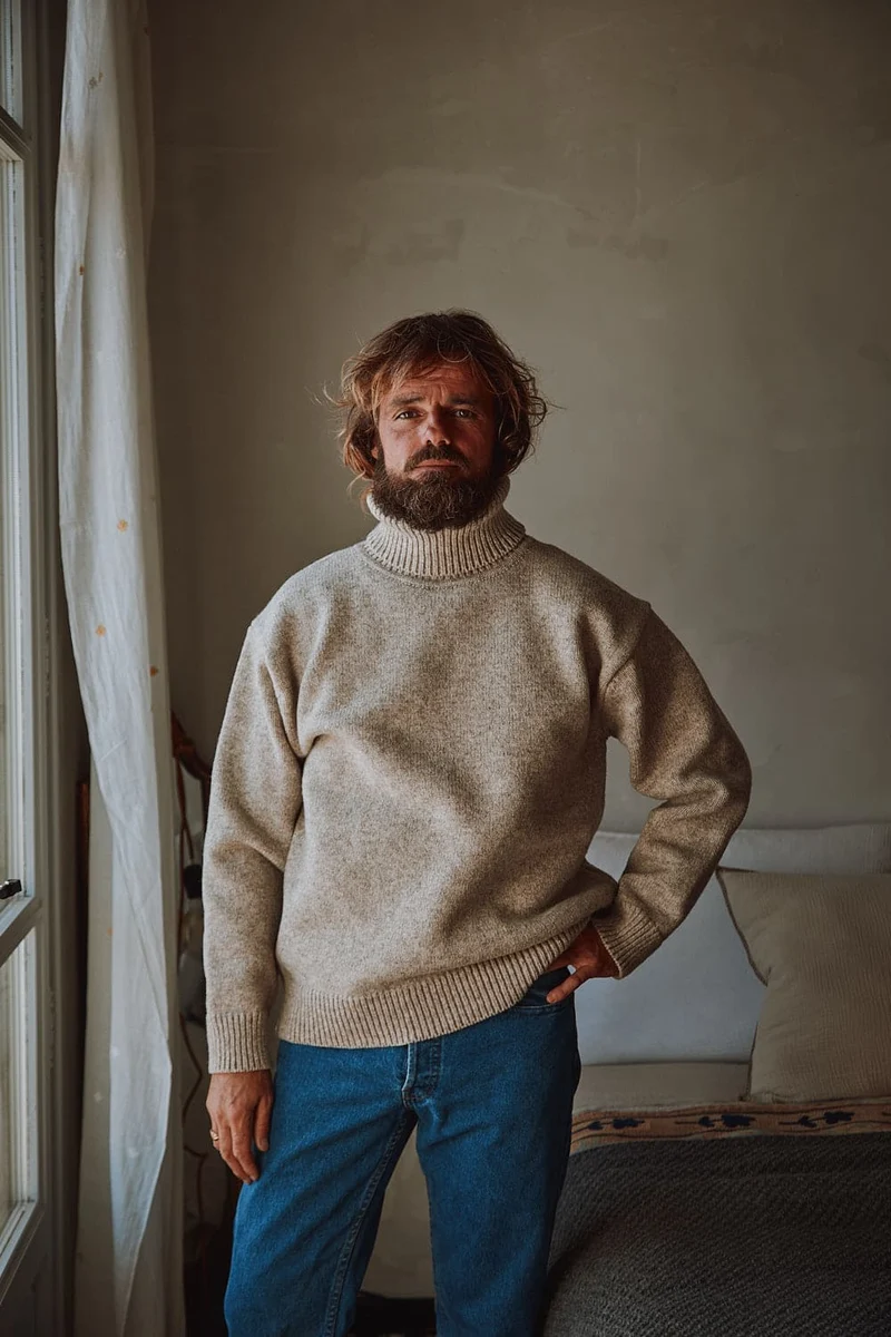 JACQUES Men Turtleneck Sweater in Merino Wool - Beige