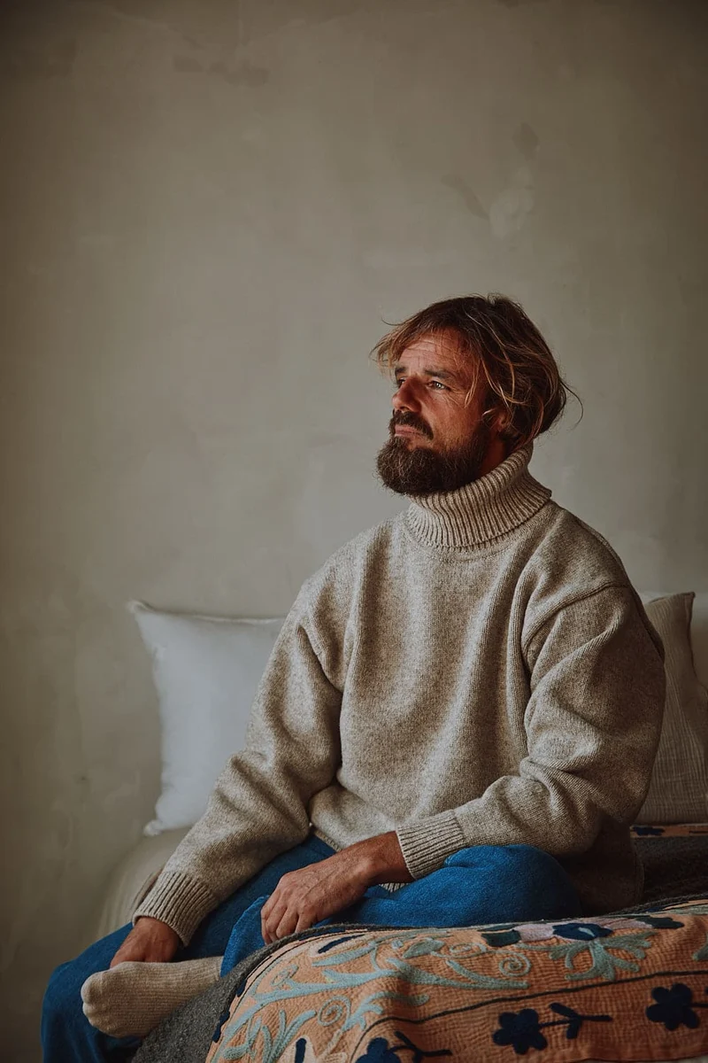 JACQUES Men Turtleneck Sweater in Merino Wool - Beige