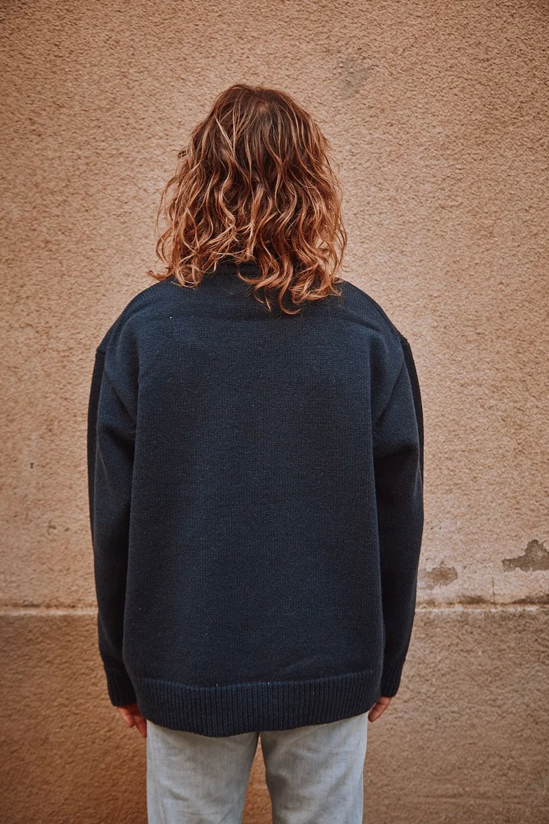 JACQUES Men Turtleneck Sweater in Merino Wool - Navy