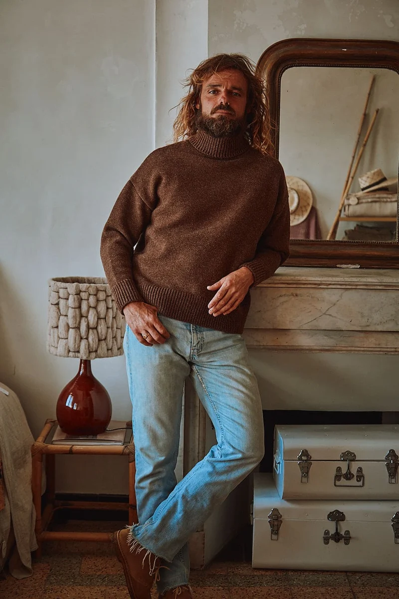 JACQUES Men Turtleneck Sweater in Merino Wool - Chocolate