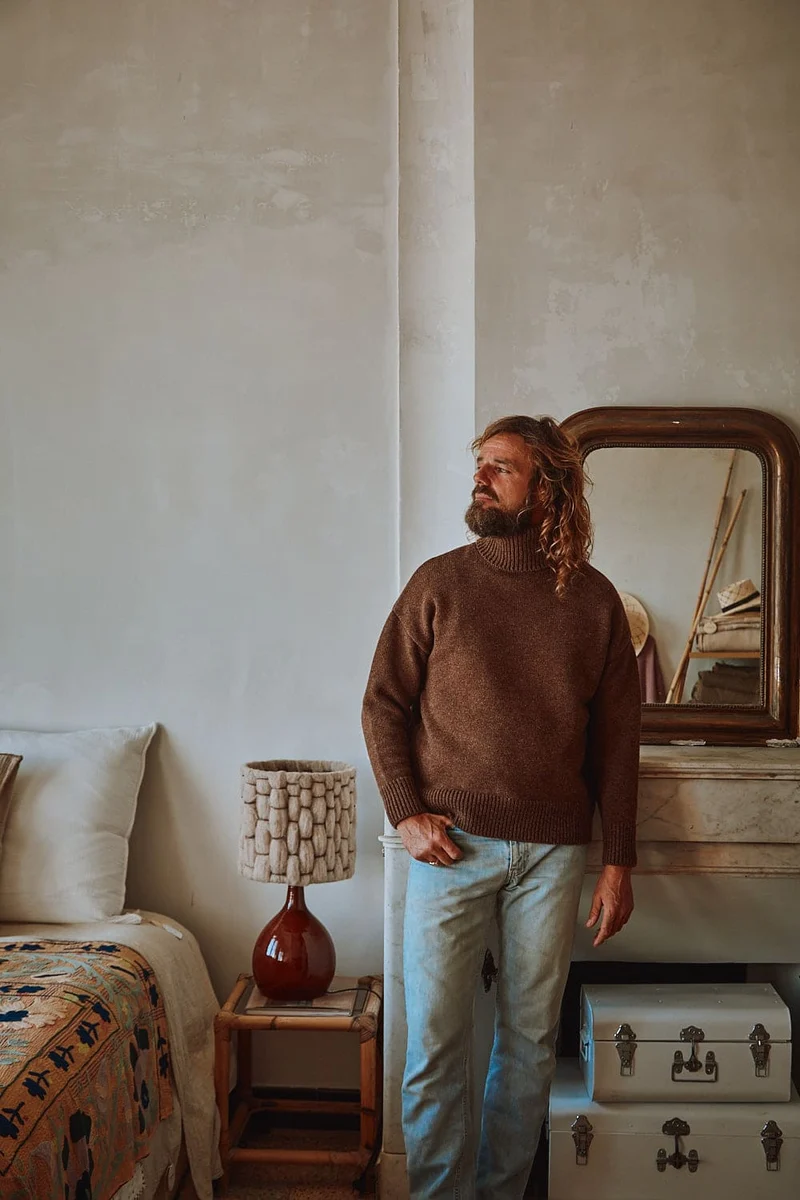 JACQUES Men Turtleneck Sweater in Merino Wool - Chocolate