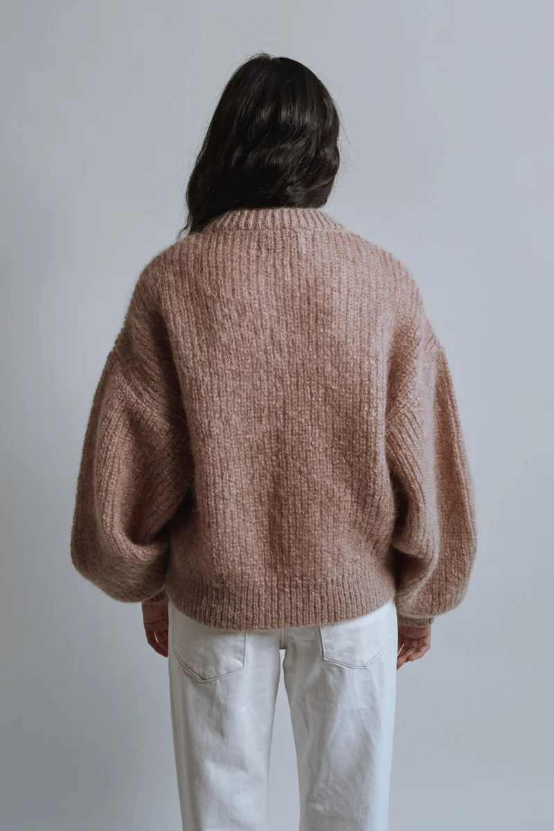 DIANA Balloon-Sleeve Cardigan in Mohair Wool - Light Pink