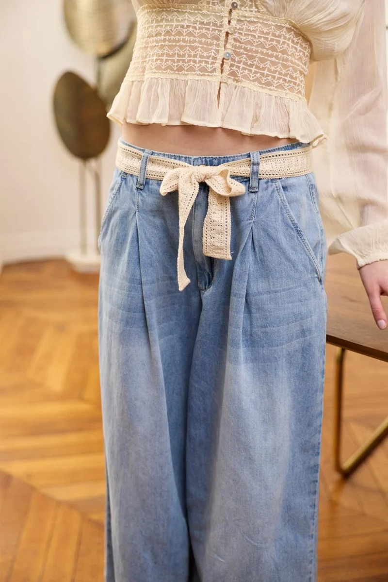 Pantalon Jupe Culotte Fluide avec Ceinture