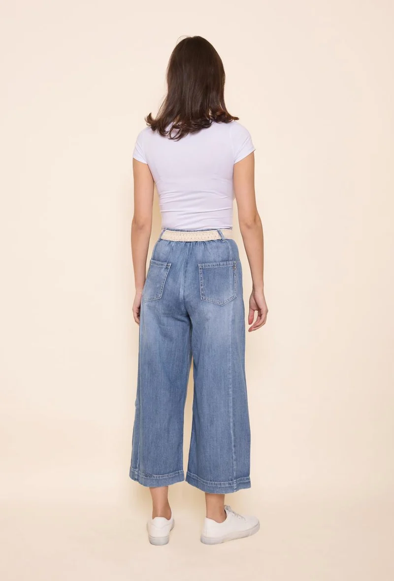 Pantalon Jupe Culotte Fluide avec Ceinture