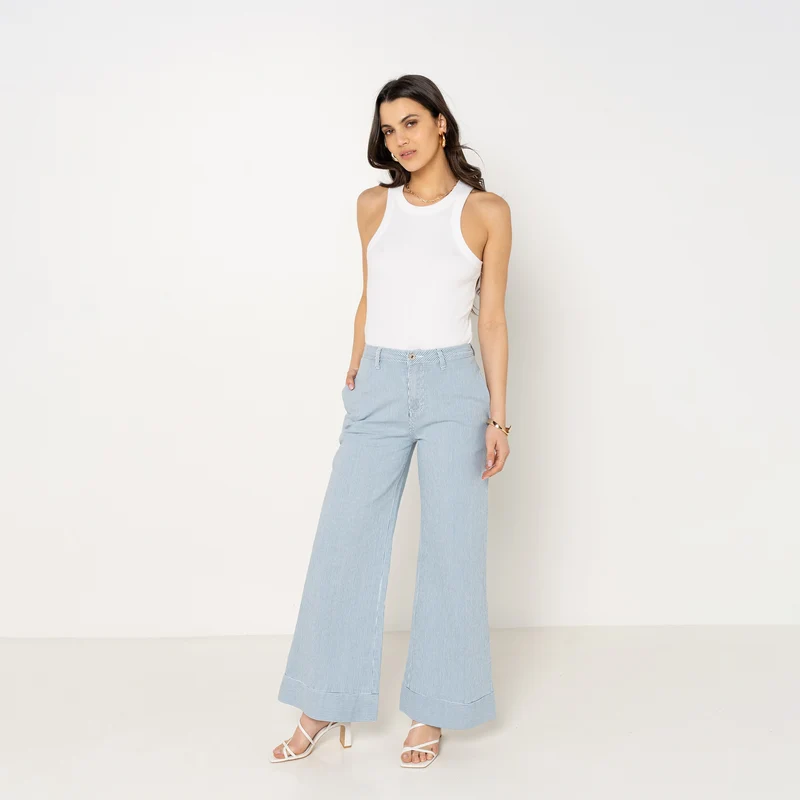 Pantalon rayé coupe large