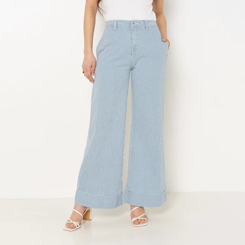 Pantalon rayé coupe large