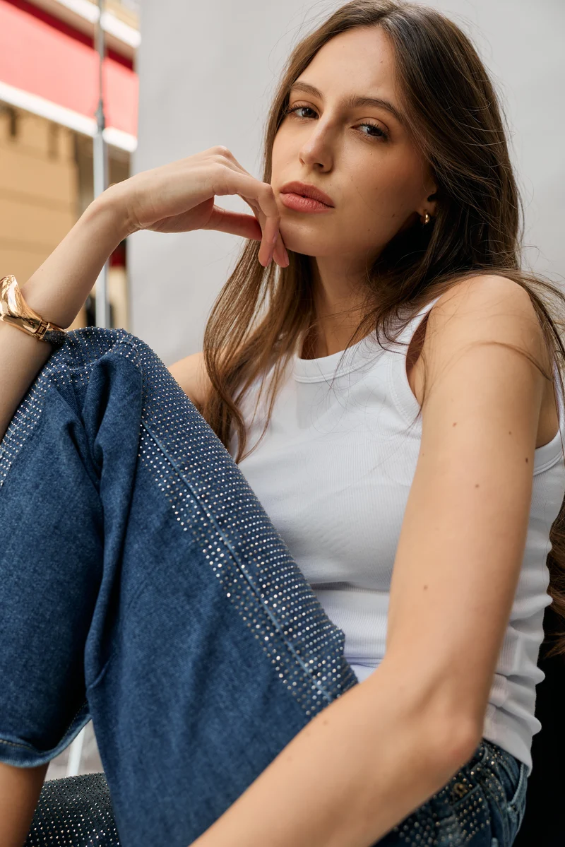 Jean Droit Avec Strasses