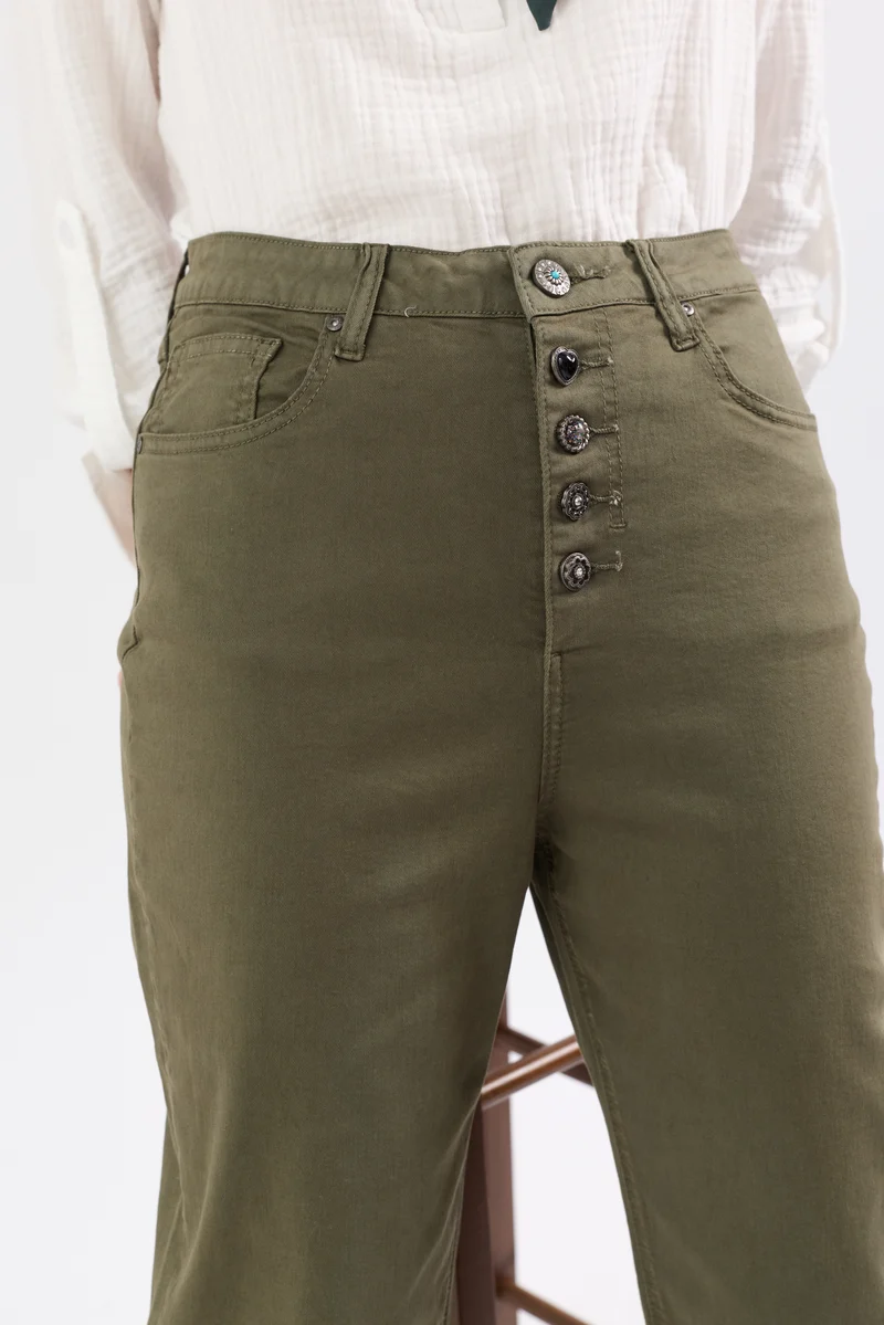 Pantalon Droit Boutons Fantaisie
