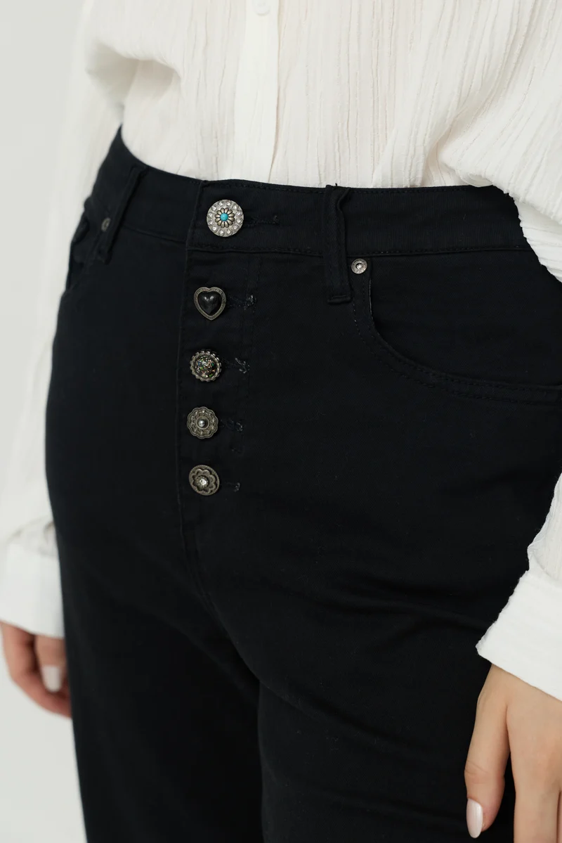 Pantalon Droit Boutons Fantaisie