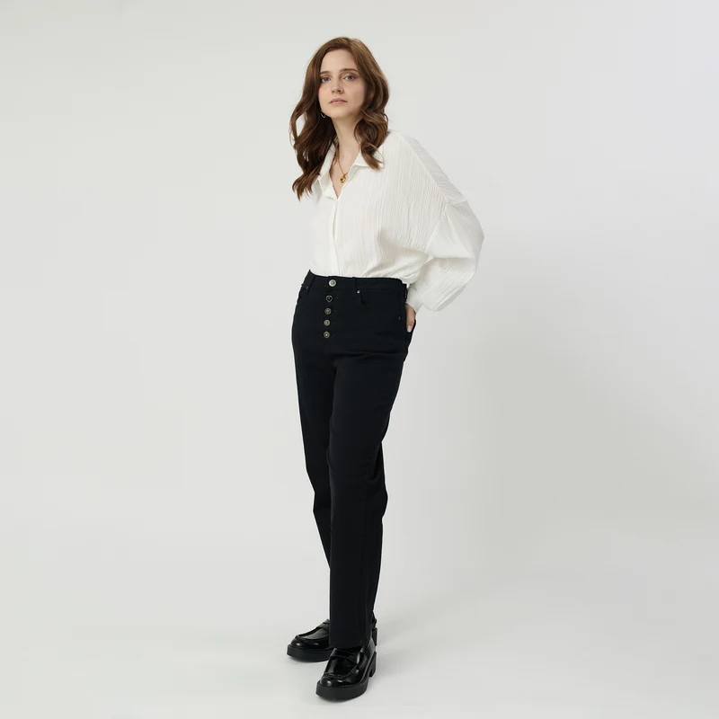 Pantalon Droit Boutons Fantaisie