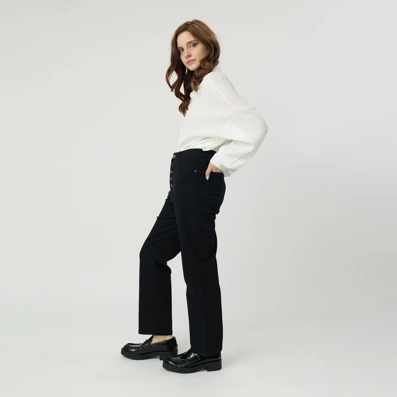 Pantalon Droit Boutons Fantaisie
