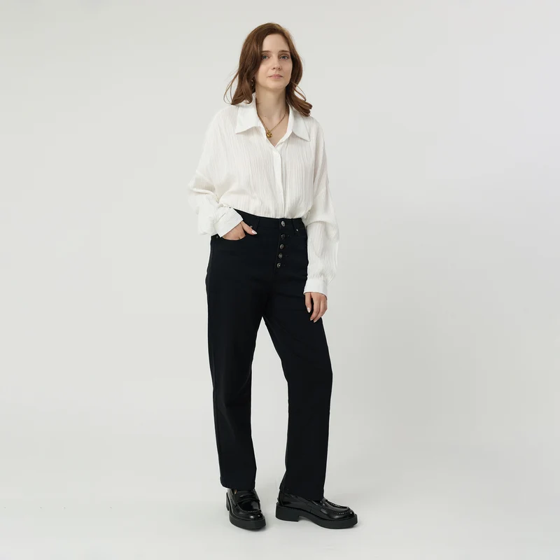 Pantalon Droit Boutons Fantaisie