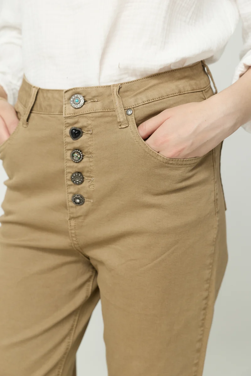 Pantalon Droit Boutons Fantaisie