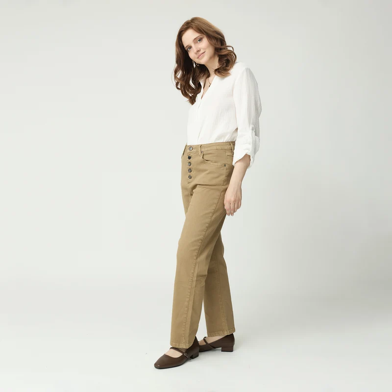 Pantalon Droit Boutons Fantaisie