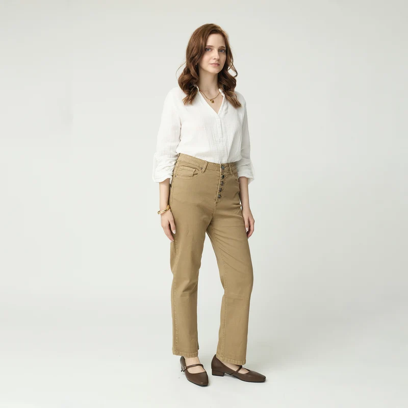Pantalon Droit Boutons Fantaisie