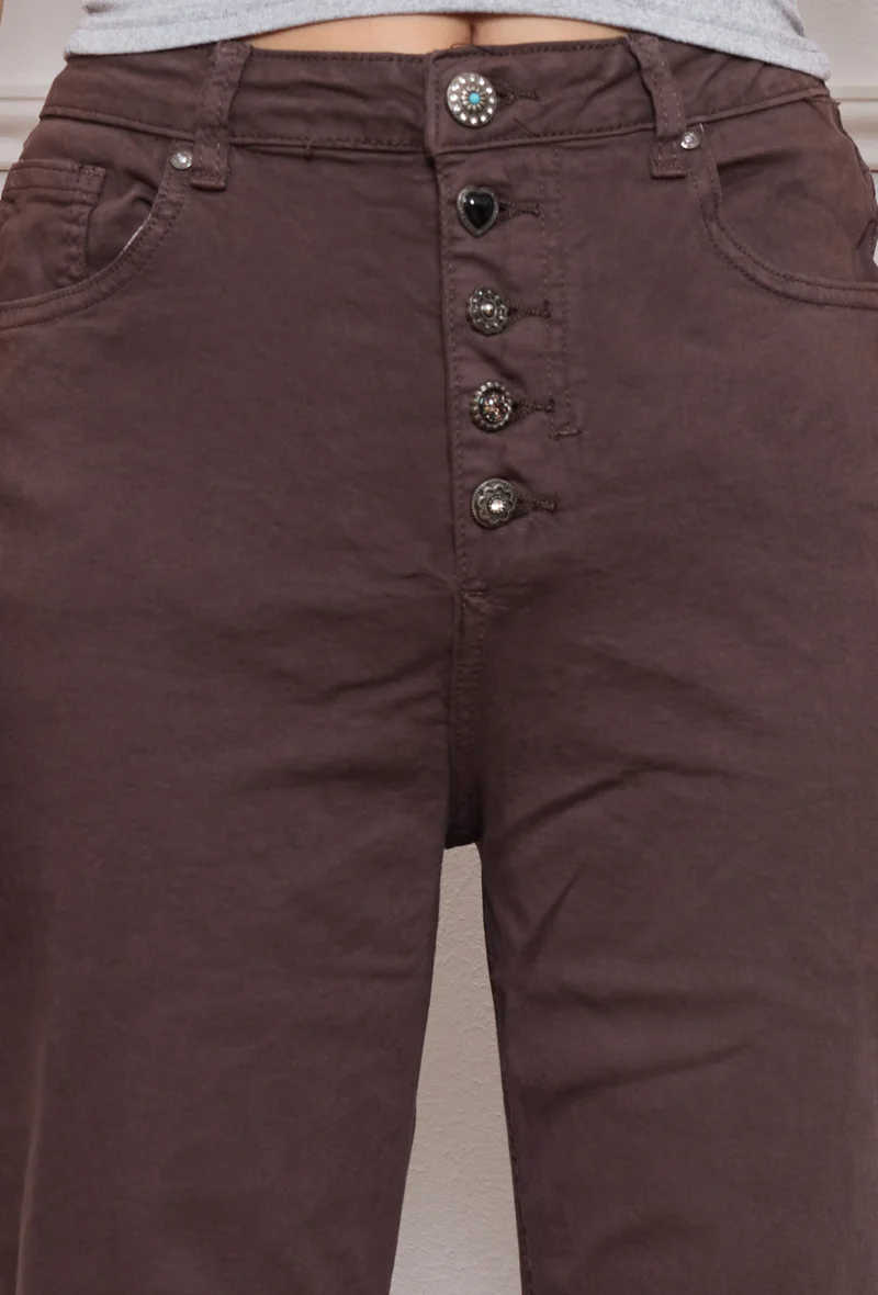 Pantalon Droit Boutons Fantaisie