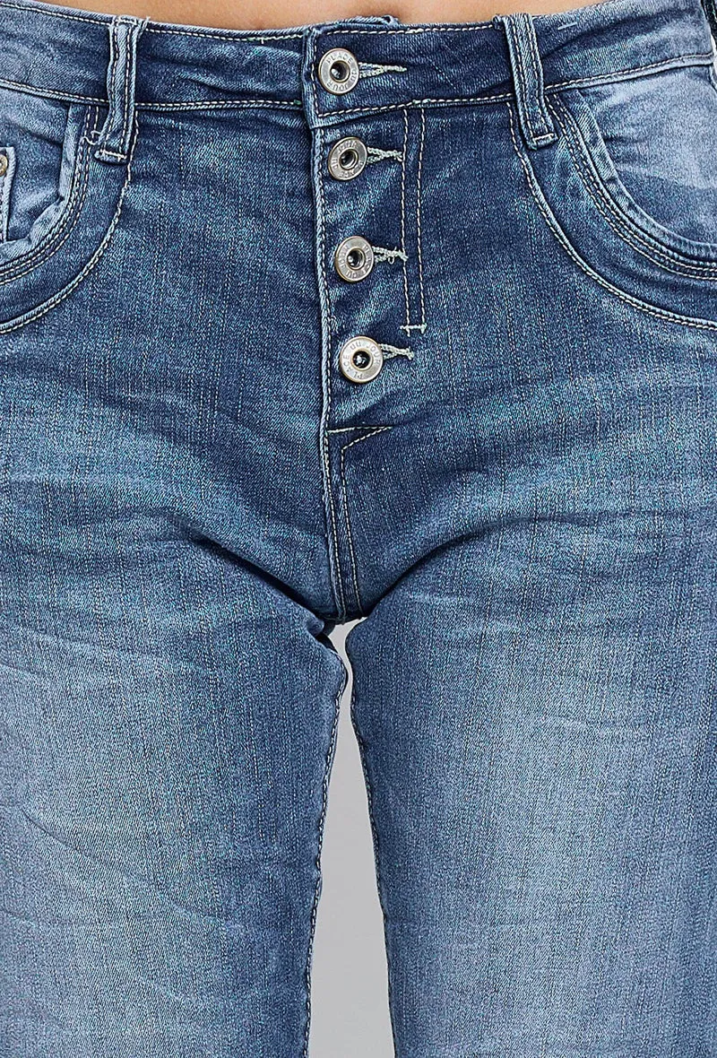 Pantacourt Ambre en Jean Taille Haute Classique à Boutons