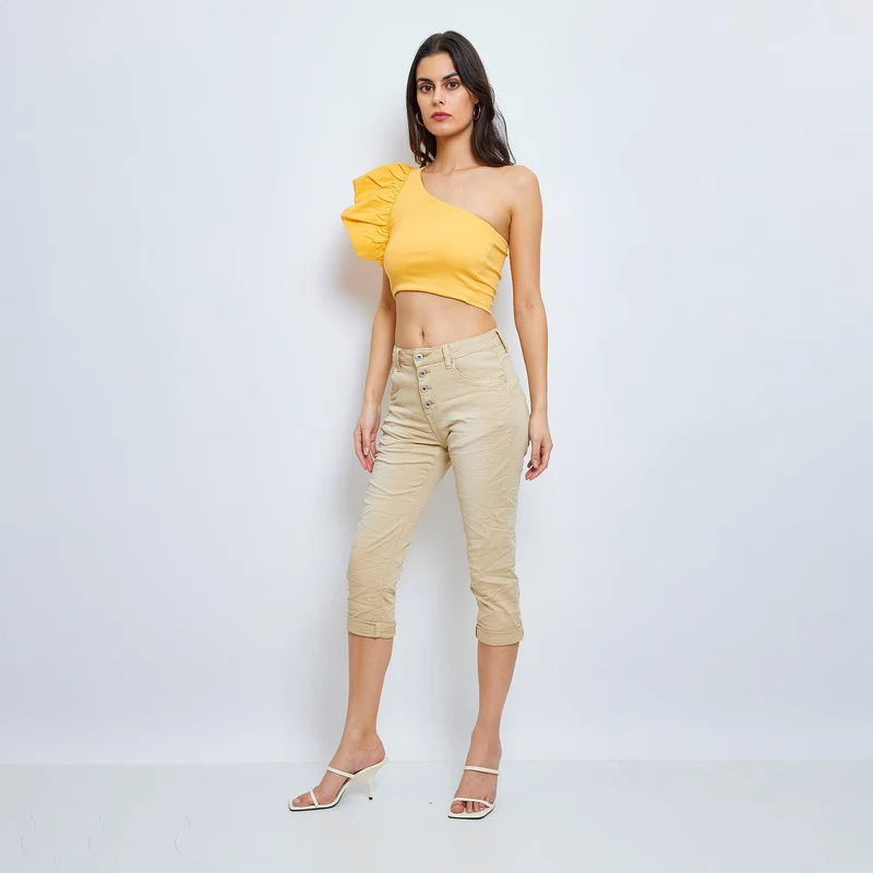 Pantacourt Rachel en JoggJeans à Boutons Couleurs
