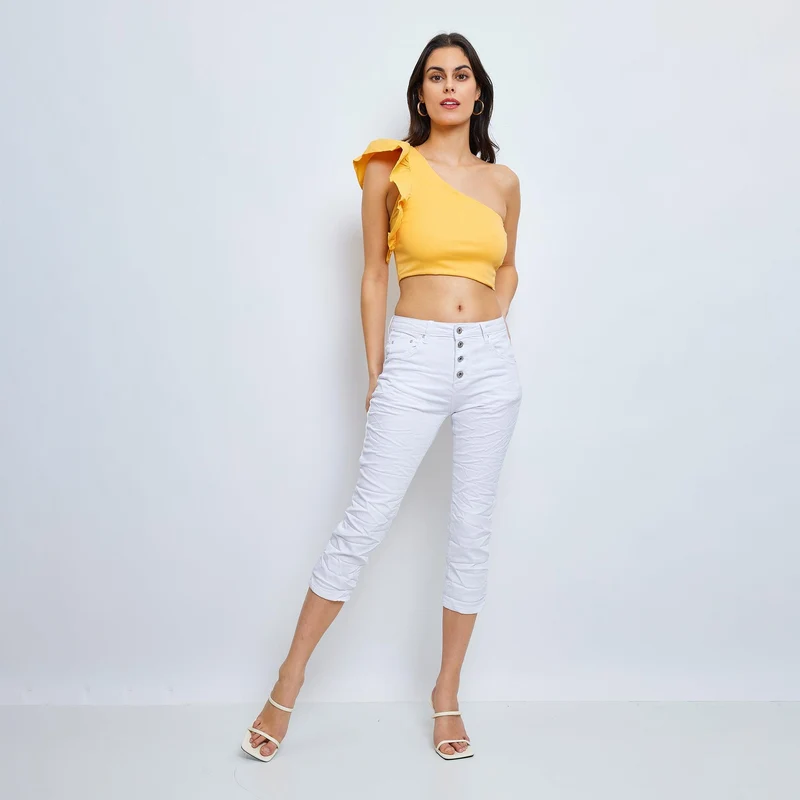Pantacourt Rachel en JoggJeans à Boutons Couleurs
