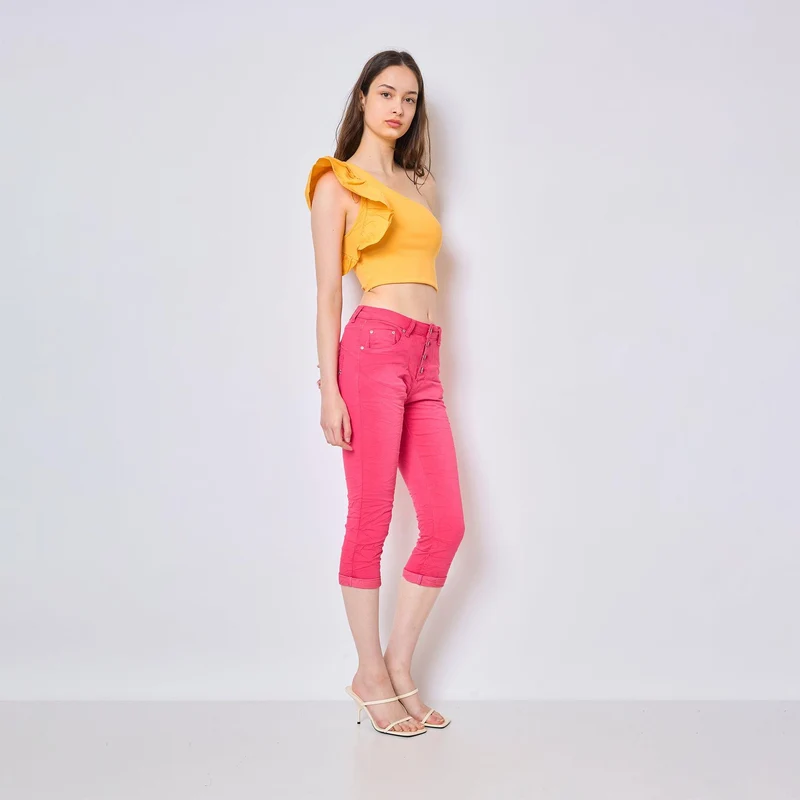 Pantacourt Rachel en JoggJeans à Boutons Couleurs