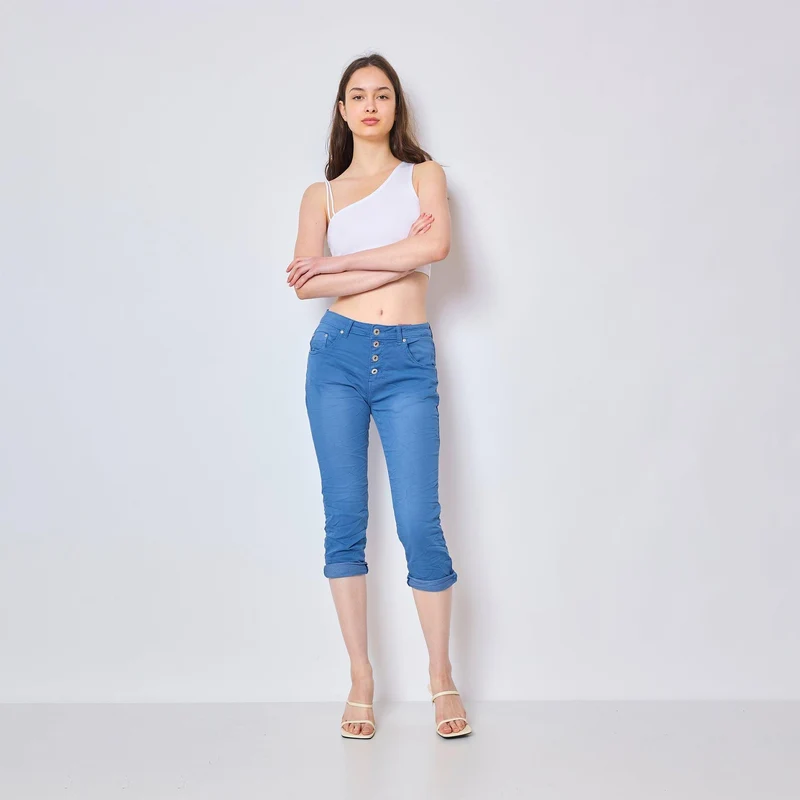 Pantacourt Rachel en JoggJeans à Boutons Couleurs