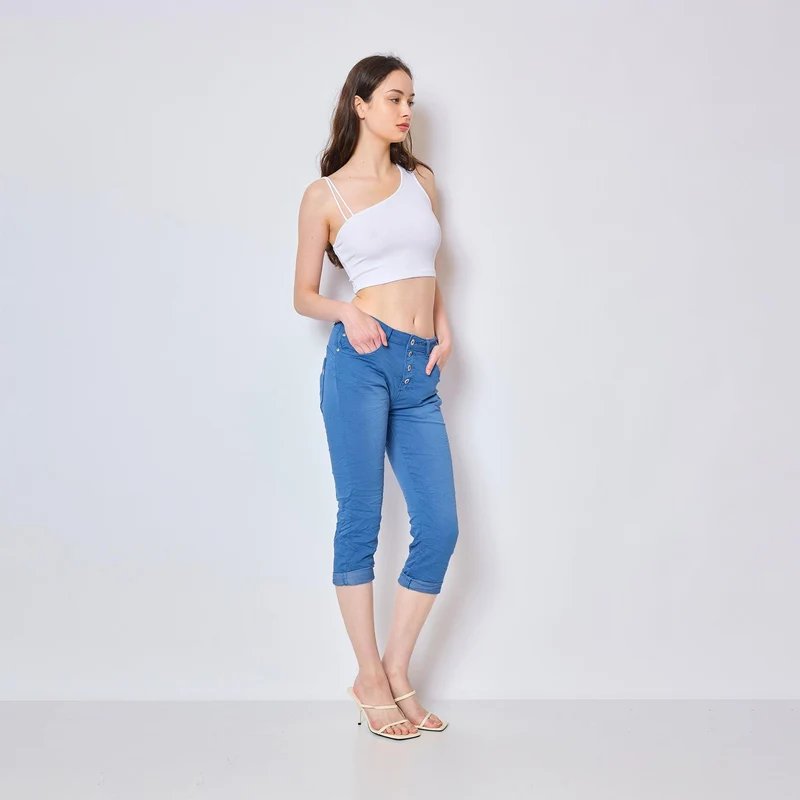 Pantacourt Rachel en JoggJeans à Boutons Couleurs
