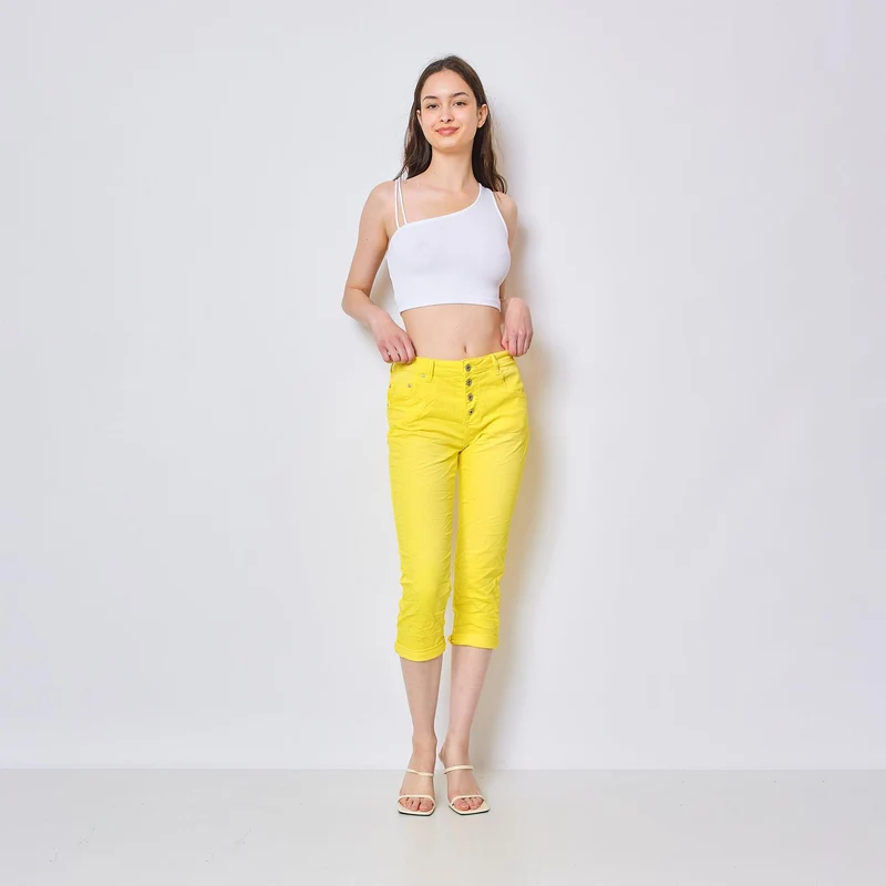 Pantacourt Rachel en JoggJeans à Boutons Couleurs