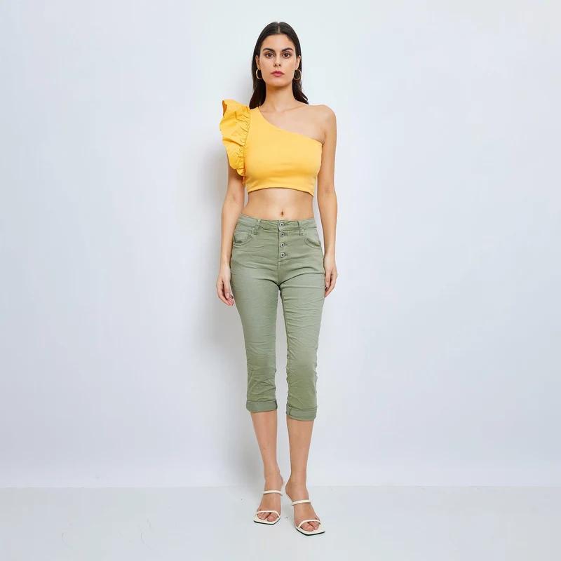 Pantacourt Rachel en JoggJeans à Boutons Couleurs