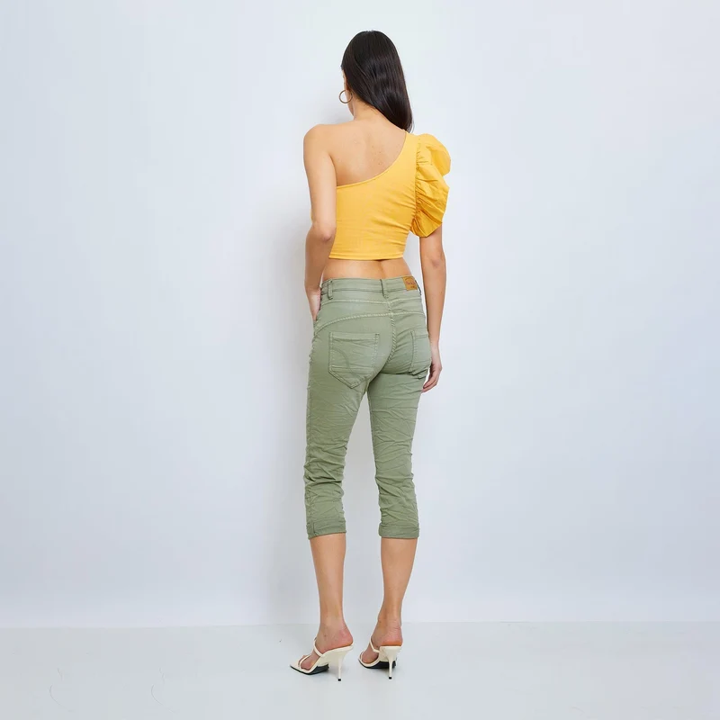 Pantacourt Rachel en JoggJeans à Boutons Couleurs