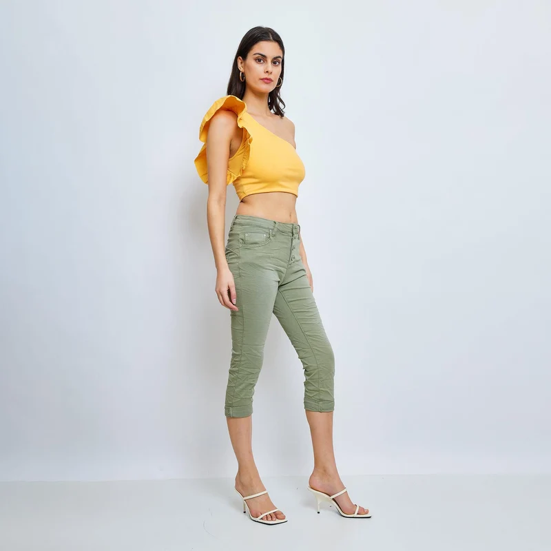 Pantacourt Rachel en JoggJeans à Boutons Couleurs