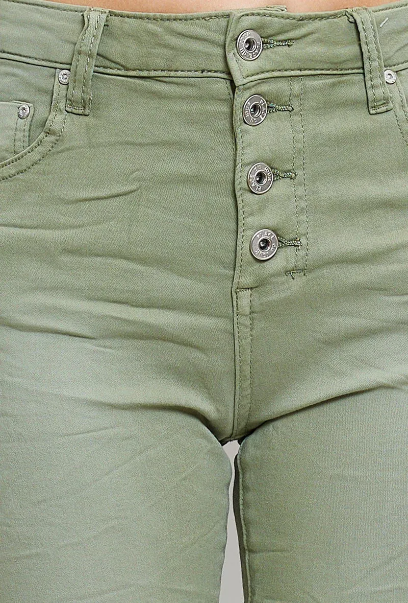 Pantacourt Rachel en JoggJeans à Boutons Couleurs