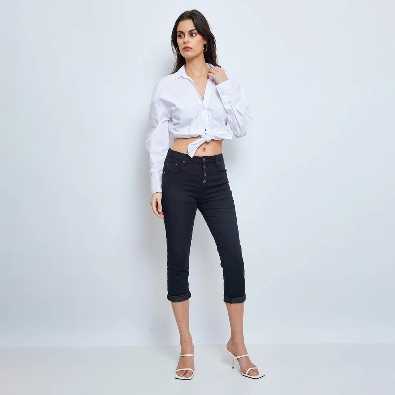 Pantacourt Rachel en JoggJeans à Boutons Couleurs