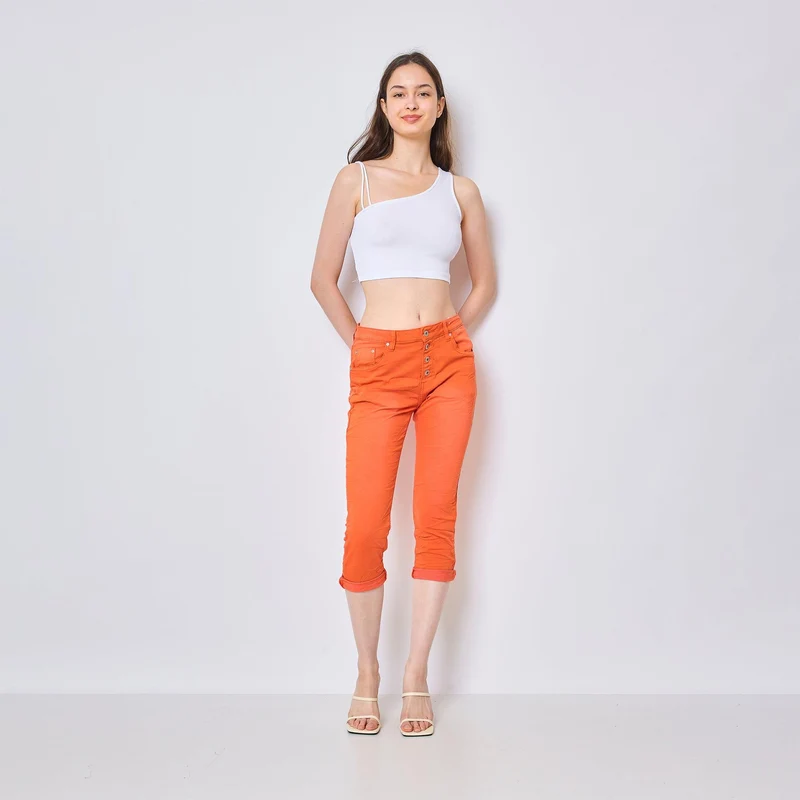 Pantacourt Rachel en JoggJeans à Boutons Couleurs
