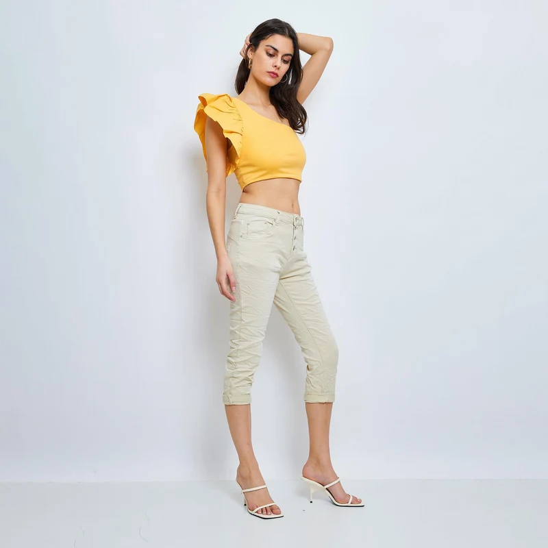Pantacourt Rachel en JoggJeans à Boutons Couleurs