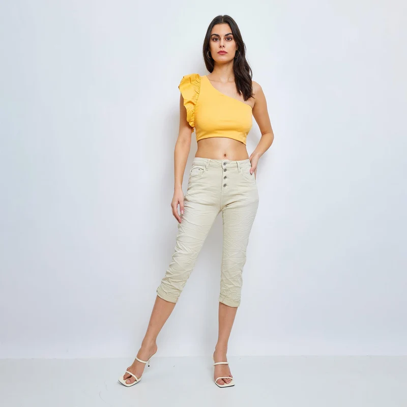 Pantacourt Rachel en JoggJeans à Boutons Couleurs