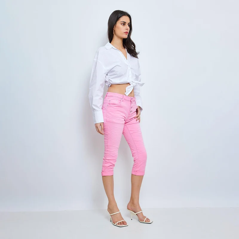 Pantacourt Rachel en JoggJeans à Boutons Couleurs