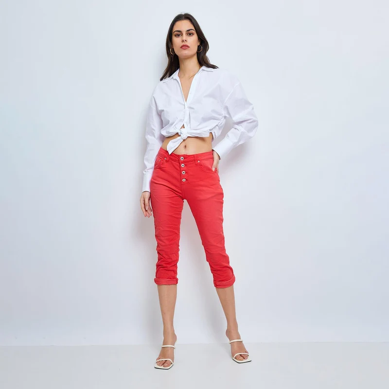 Pantacourt Rachel en JoggJeans à Boutons Couleurs
