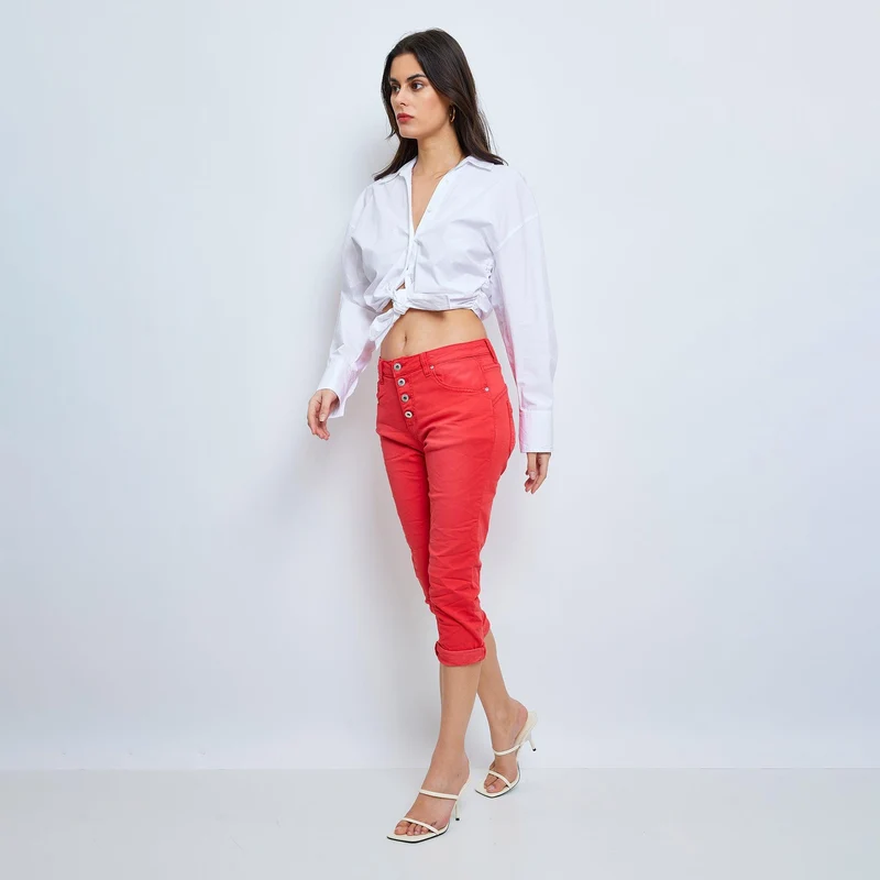 Pantacourt Rachel en JoggJeans à Boutons Couleurs