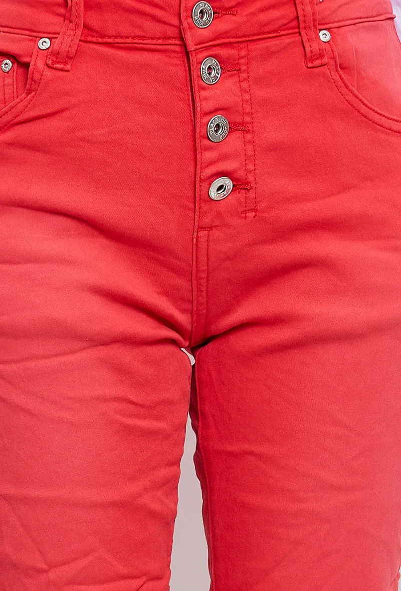 Pantacourt Rachel en JoggJeans à Boutons Couleurs