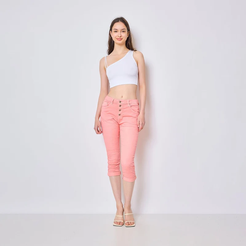 Pantacourt Rachel en JoggJeans à Boutons Couleurs
