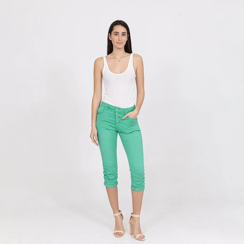 Pantacourt Rachel en JoggJeans à Boutons Couleurs