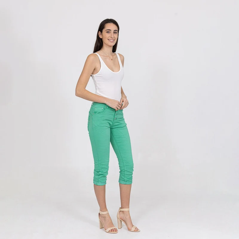 Pantacourt Rachel en JoggJeans à Boutons Couleurs