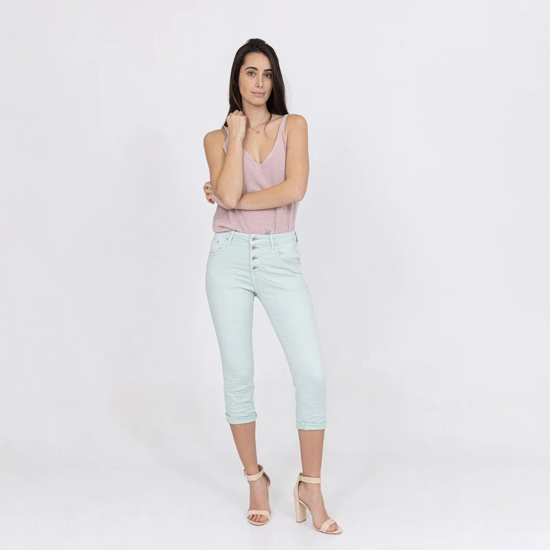 Pantacourt Rachel en JoggJeans à Boutons Couleurs