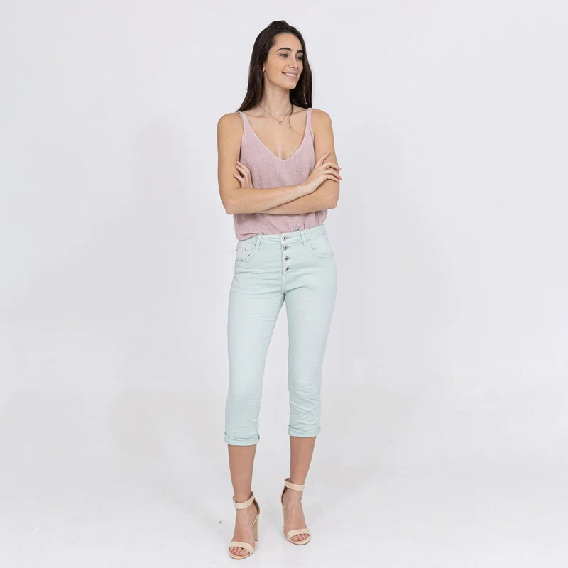 Pantacourt Rachel en JoggJeans à Boutons Couleurs